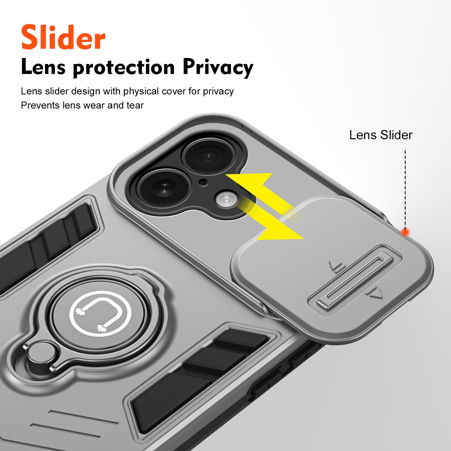 

For iPhone 16 Plus Case Slide Camshield Kickstand PC+TPU Phone Cover Blue