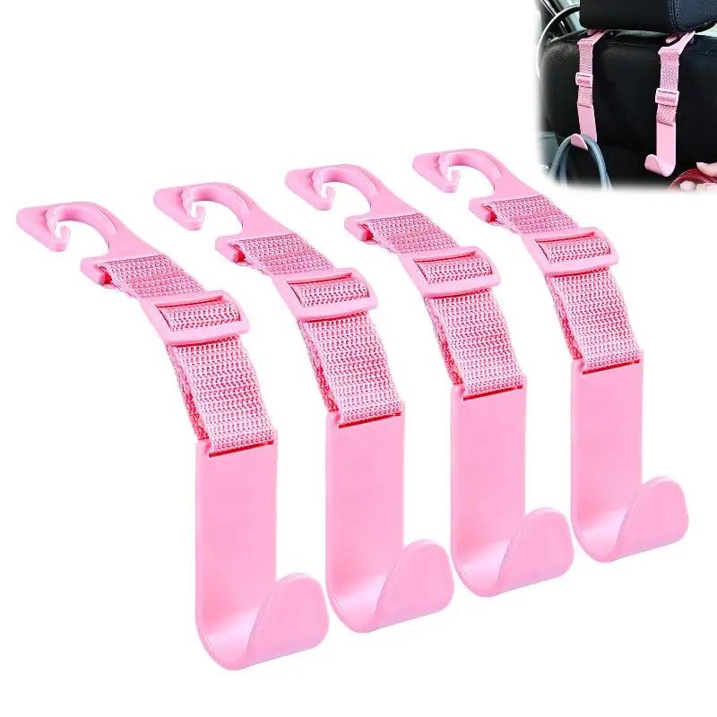 4Pcs Reusable Car Seat Headrest Hooks Adjustable Car Storage Clips Auto Fastener Hooks Car Interior Accessories Easy To Install розовый