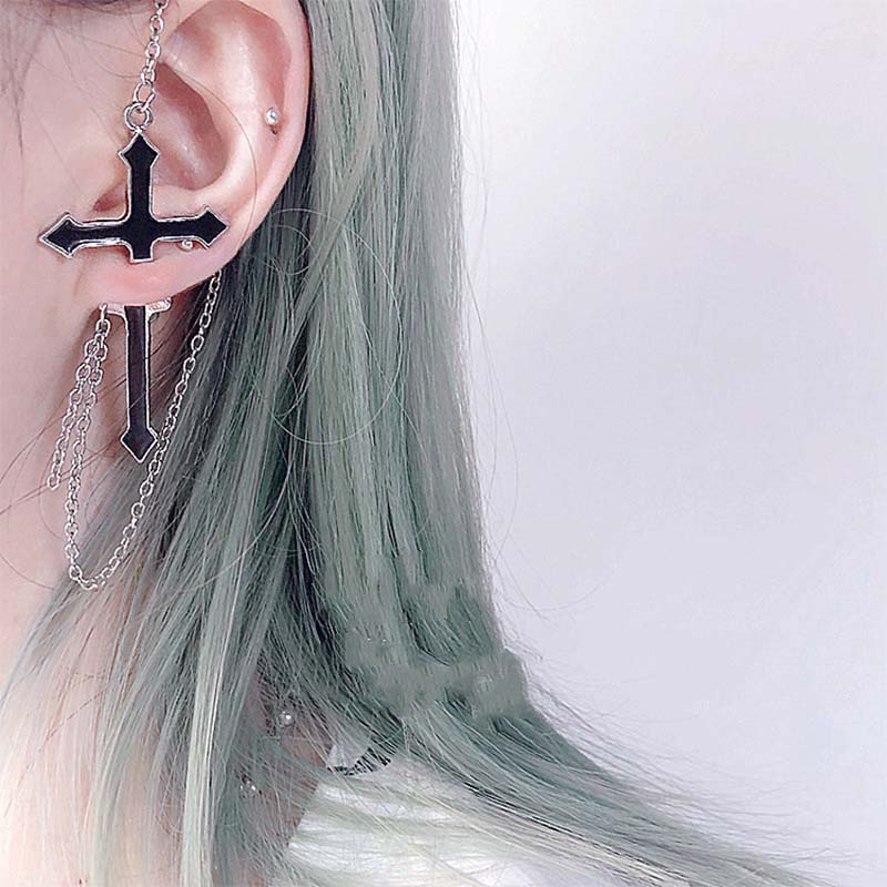 Orecchini Pendenti Croce Nera Punk Gotici per Donne Adolescenti Vintage Rock Colore Argento Lunga Catena Orecchini Pendenti Gioielli da Festa Regali