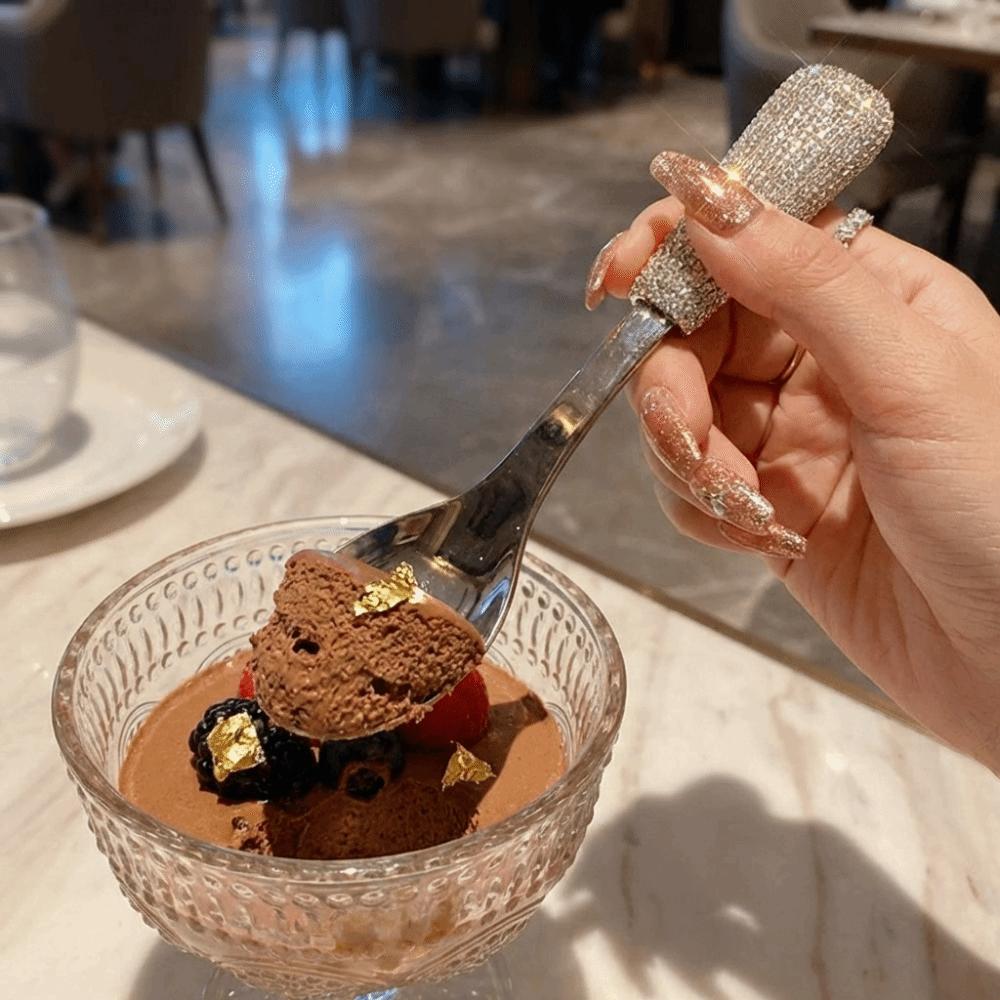 Portable Ice Cream Spoons Rhinestones Rice Spoons Easy To Clean Soup Spoons  Restaurant