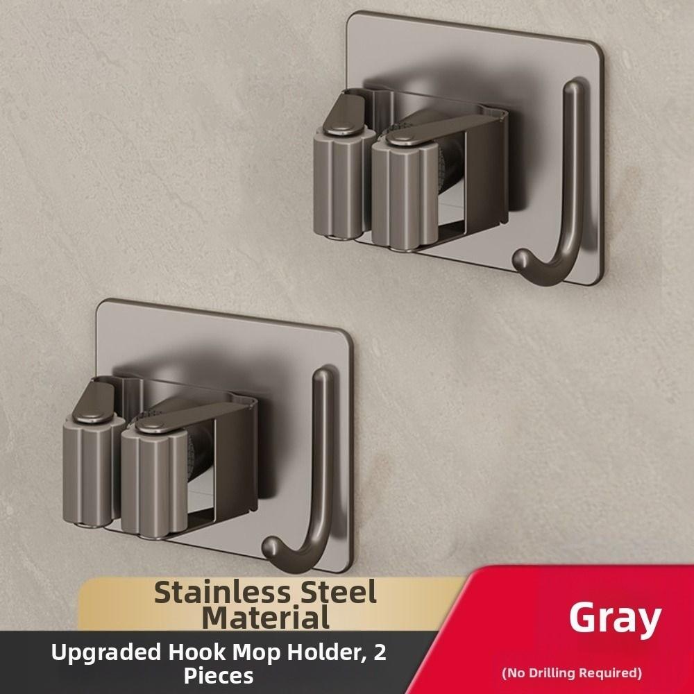 2Pcs Rust-Proof Wall Mounted Broom Stand Space Saving Mop Clip Rack Mop Storage Clamp  Kitchen