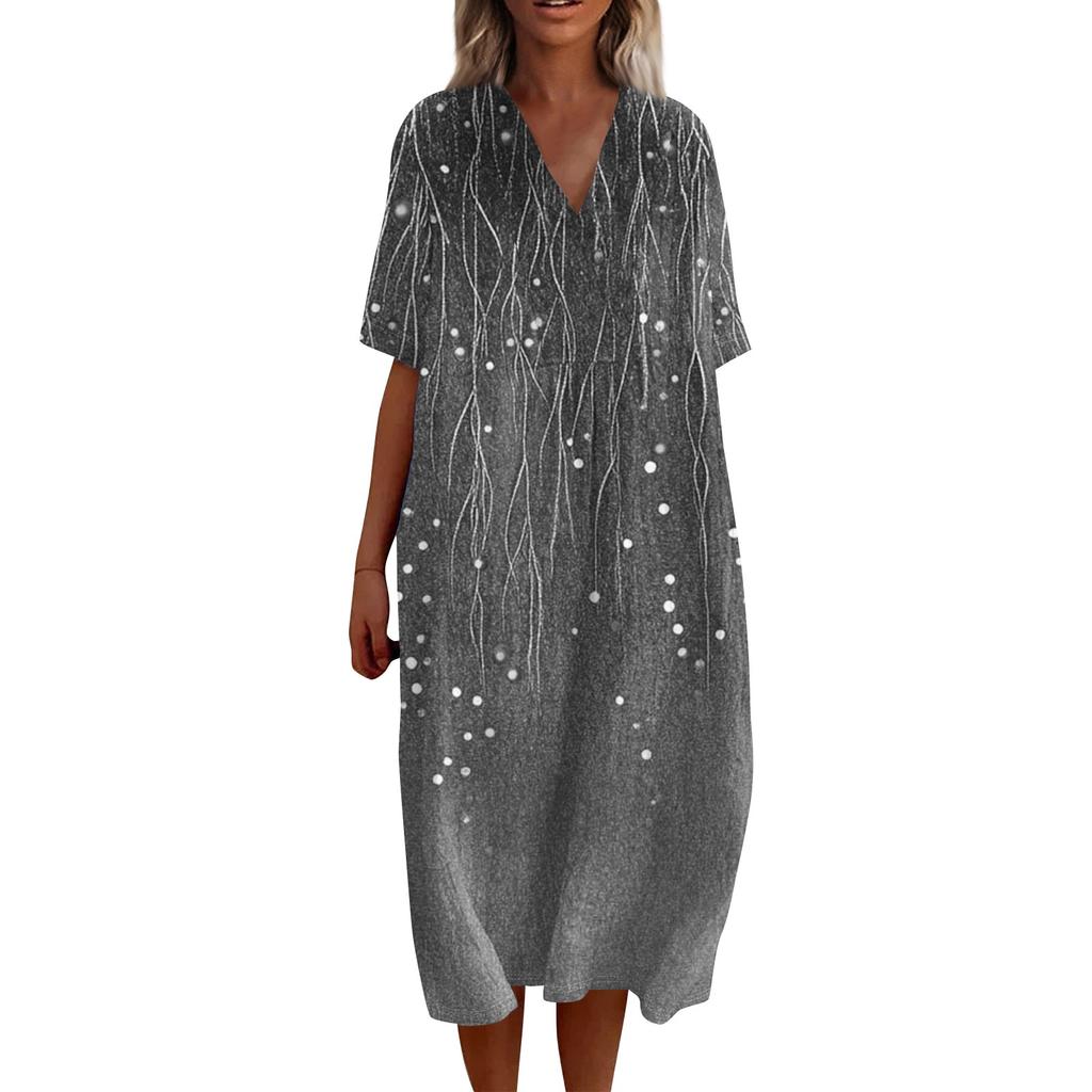 Damen Locker Lässig Mode V-Ausschnitt Bedrucktes Kleid Strandrock