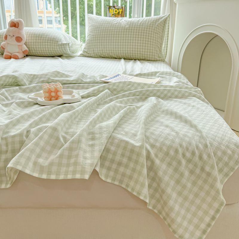 Cream Style Plaid Solid Non-slip Bed Sheet For Student Dorm Single Double Household Bed