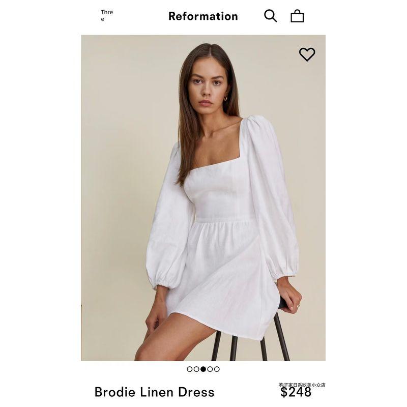 

New Arrival Red Brand Pure Ref Brodie Linen White Open Back Square-Cut Collar Long Sleeves Dress White 12