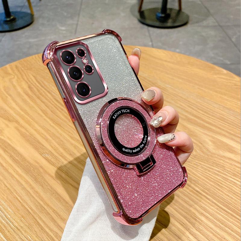 Clear Plating Shockproof Magnetic Ring Phone Case For OPPO A40M A40 A60 A80 A3X A3 Pro 5G Realme 13 Pro Plus Glitter Soft Cover