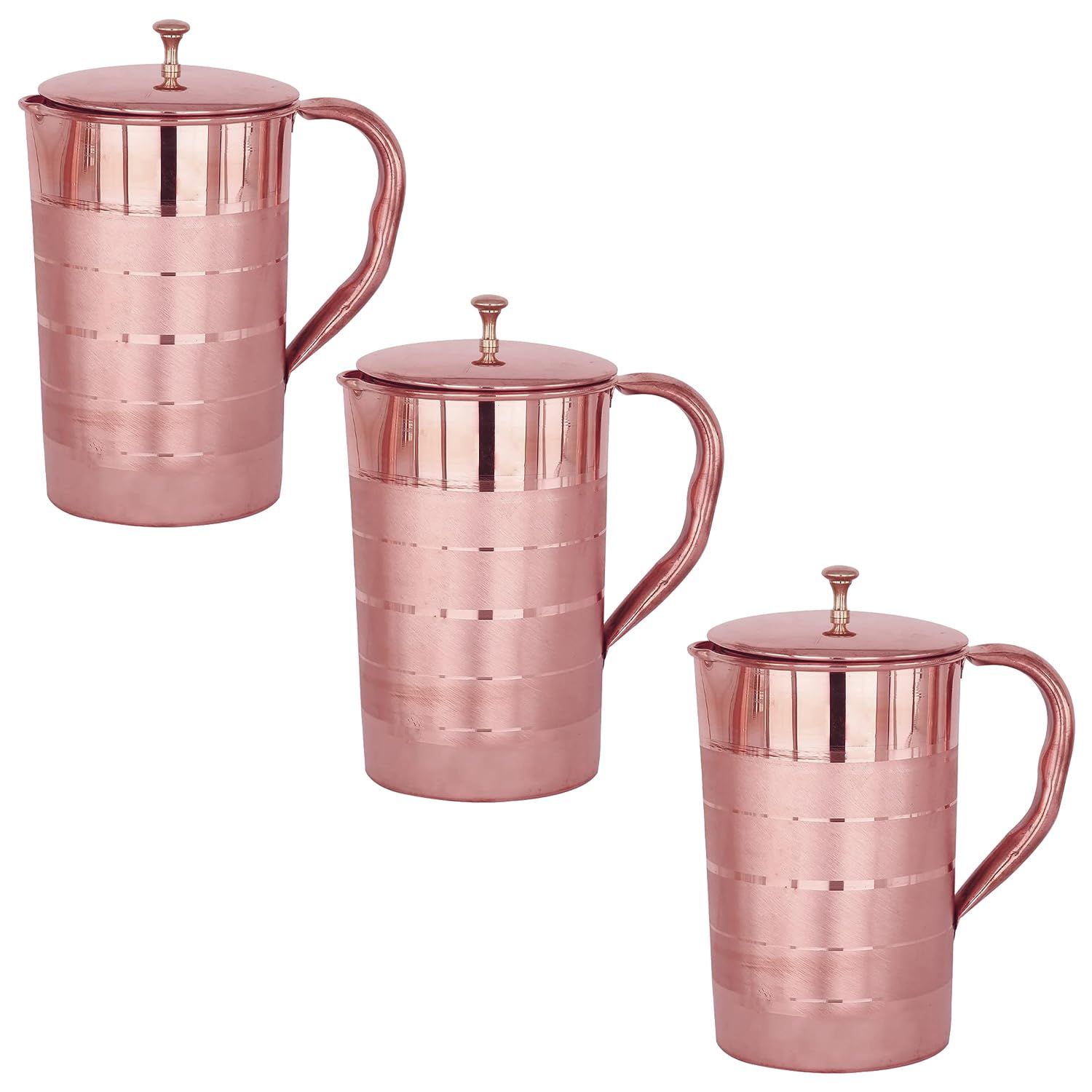 

(Pack Of 3) Copper Jug with Lid | BPA Free, Non Toxic, Copper | Rustproof, Durable, Lightweight | with Added Health Benefits of Copper