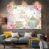 2D Japanese Cherry Blossom Tapestry, Temple & Garden Backdrop