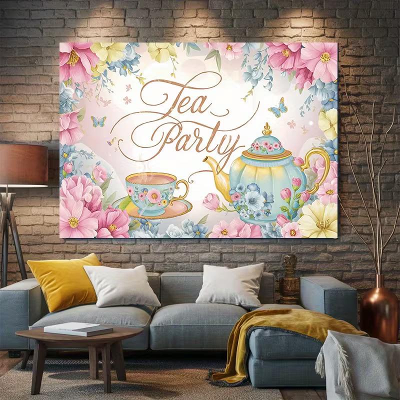 2D Japanese Cherry Blossom Tapestry, Temple & Garden Backdrop