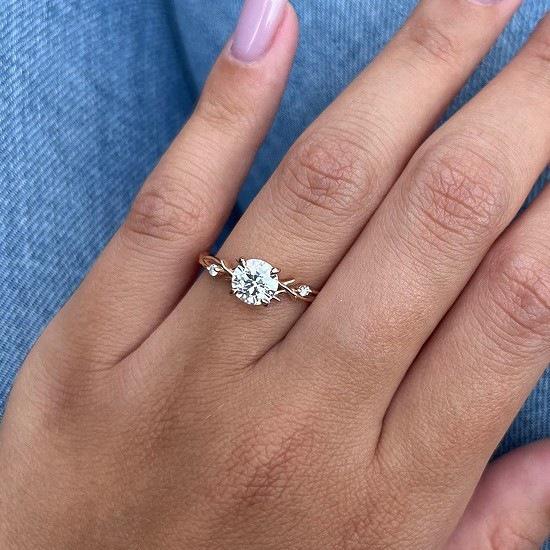2024 Rose Gold Zircon Twin Branches Proposal & Wedding Ring
