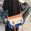 Large Capacity Canvas Single Shoulder Bag Urban Simple Style Soft With Car Stitching Trendy Crossbody Bag