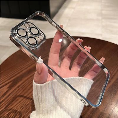 Luxusní pokovený průhledný měkký silikonový kryt pro iPhone 15 14 Plus 13 12 Mini 11 Pro X XR XS Max 7 8 SE Kryt s ochranou fotoaparátu