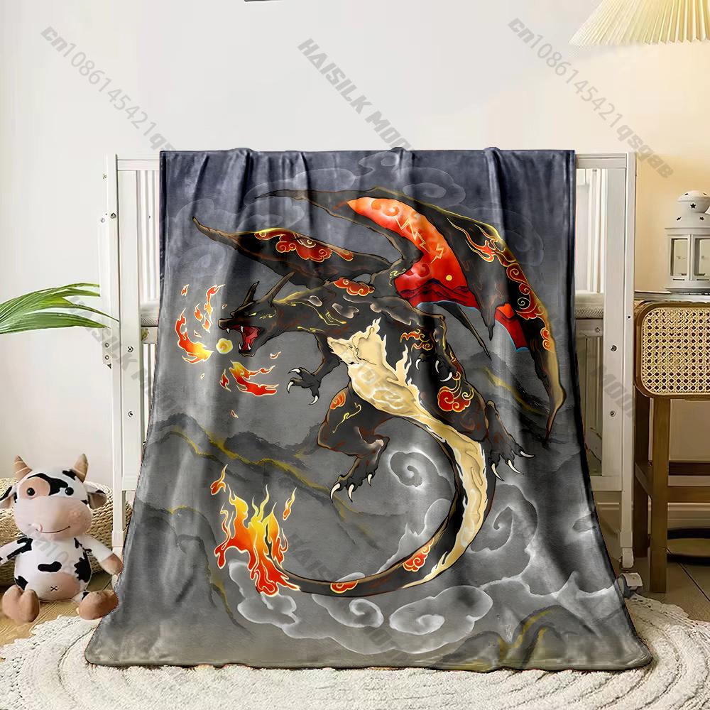 Best Seller! Classic Japanese Anime Pokemon Card Retro Charizard Print Blanket Home Travel Blanket Sofa Bedding Cover Blanket