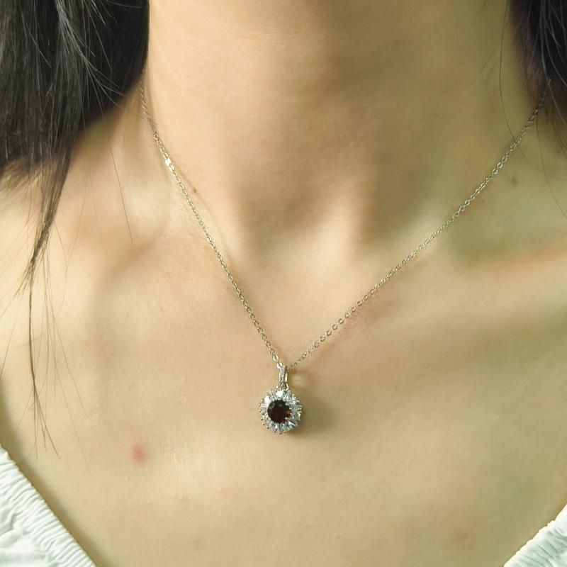 S925 Silver Sunflower Pendant Necklace with Natural Crystal, Micro Pave CZ Choker for Women