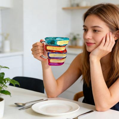 Handbemalte Buch Tasse Glas Retro Kunst Glasbecher 350ml Elegantes Tischglaswaren Einzigartiges Geschenk für Buchliebhaber Leser