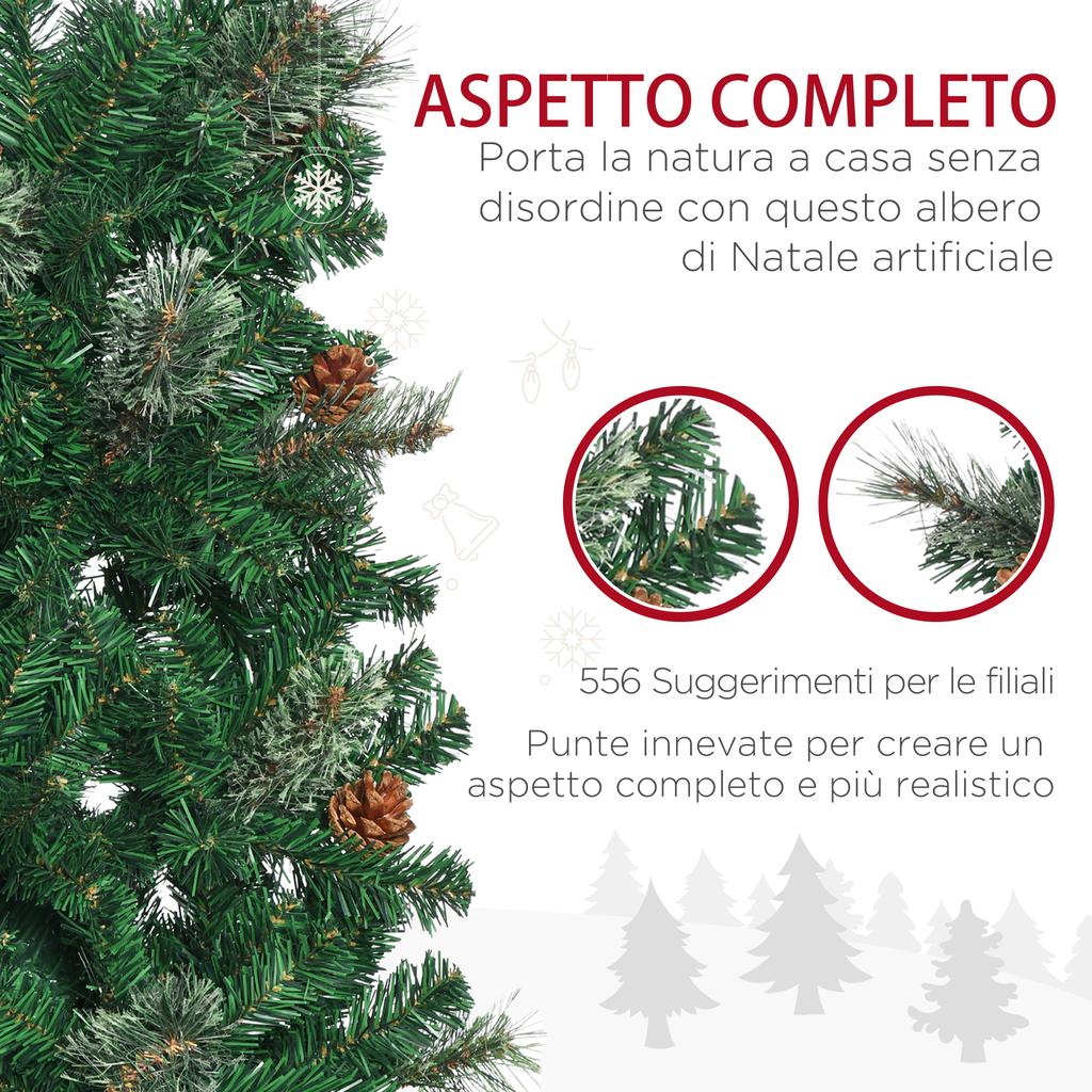 195cm Tall Realistic Christmas Tree with Decorative Pine Cones and 556 Branches, Green
