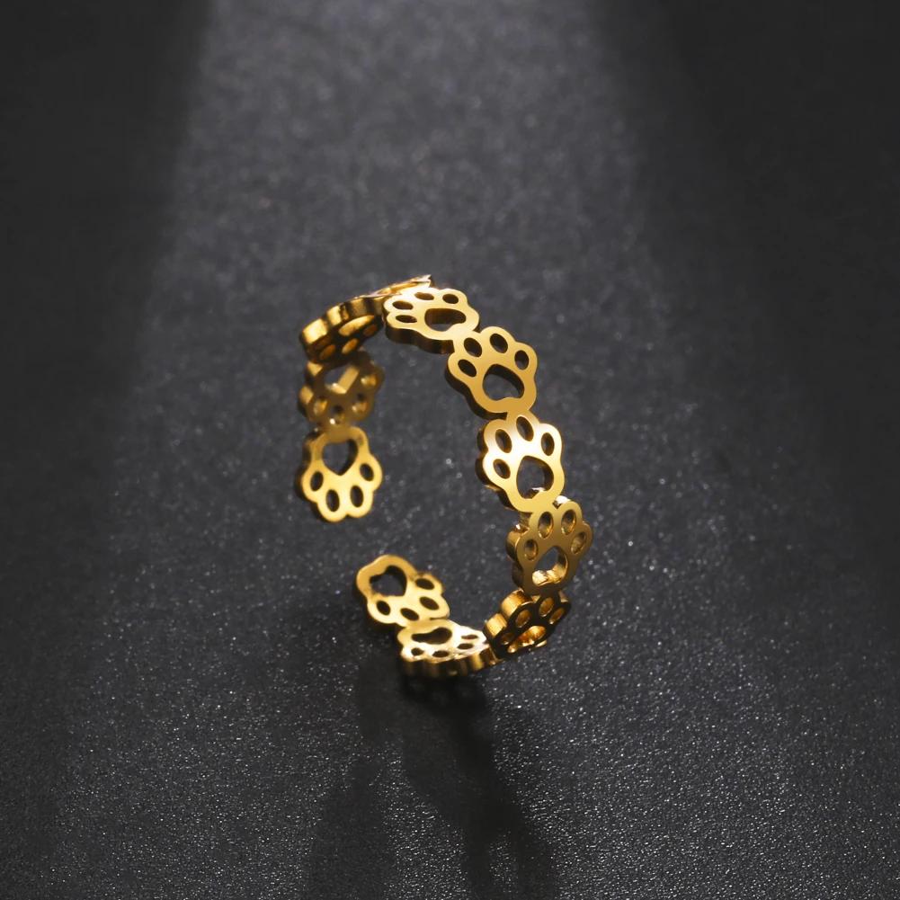 Skyrim Cute Cat Dog Animal Paw Open Rings For Women Girls Stainless Steel Gold Color Finger Ring  Jewelry Trend Mother Gift