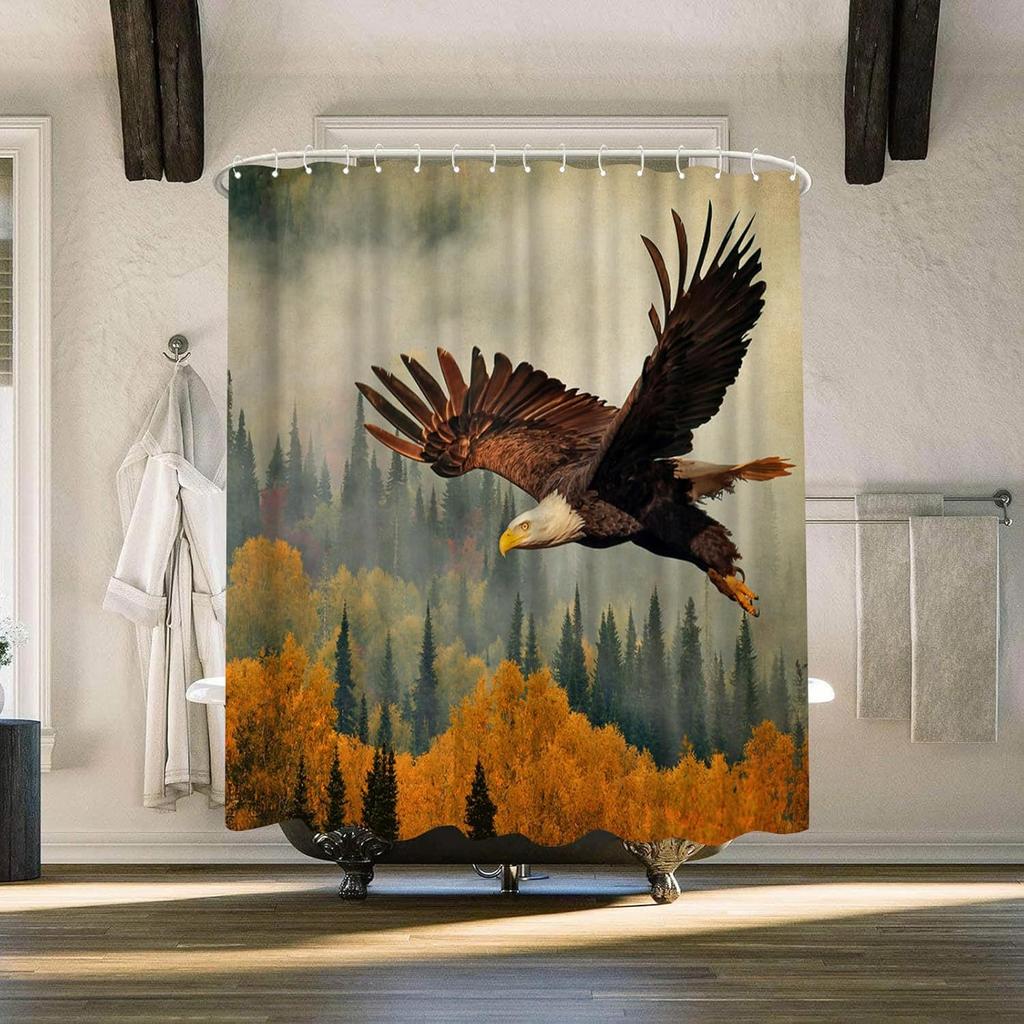 Eagle Shower Curtain Forest Bath Curtain Autumn Nature Bathroom Curtain Washable Easy to Care with
