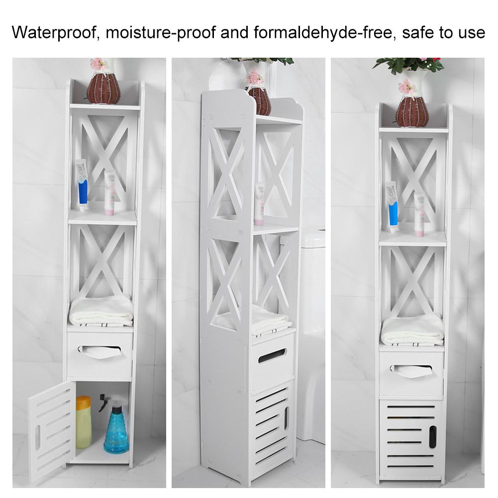2X White Wooden Bathroom Cabinet Shelf Cupboard Bathroom Storage Rack