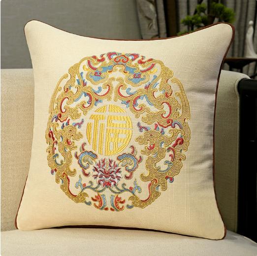 Chinese New Style Fu Character Pillow Case, Wedding Red Lucky Linen Cushion Cover for Sofa Bedroom Decor