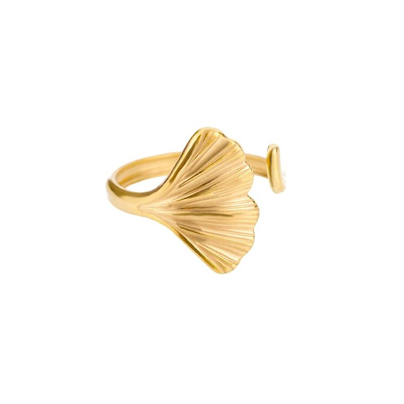 Vintage prsteny s listem ginkga pro ženy Nerezová ocel Nastavitelný otevřený prsten na prst Svatba Estetické šperky anillos mujer