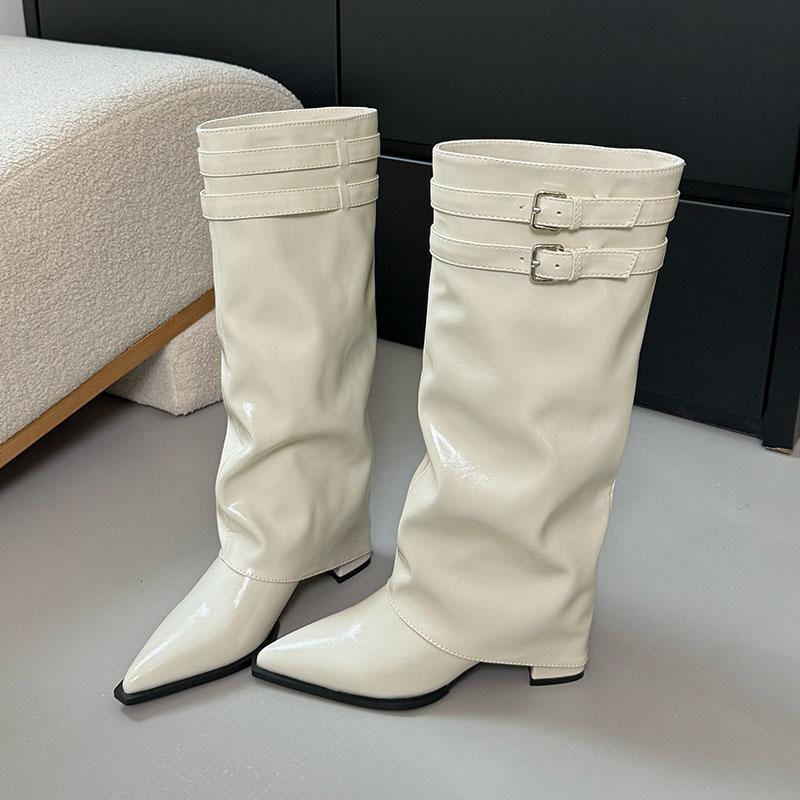 Fashion Fashion Buckle Women Knee High Boots With Heels Footwear Female Pointed Toe Party Modern Ladies Long Boots Shoes Pumps