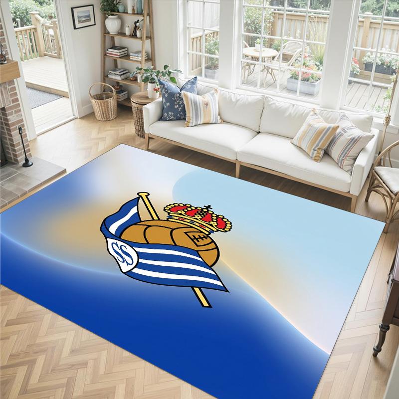Real Sociedad FC Design Crystal Velvet Carpet Cozy Non?Slip Printed Rug For Bedroom Living Room Entrance