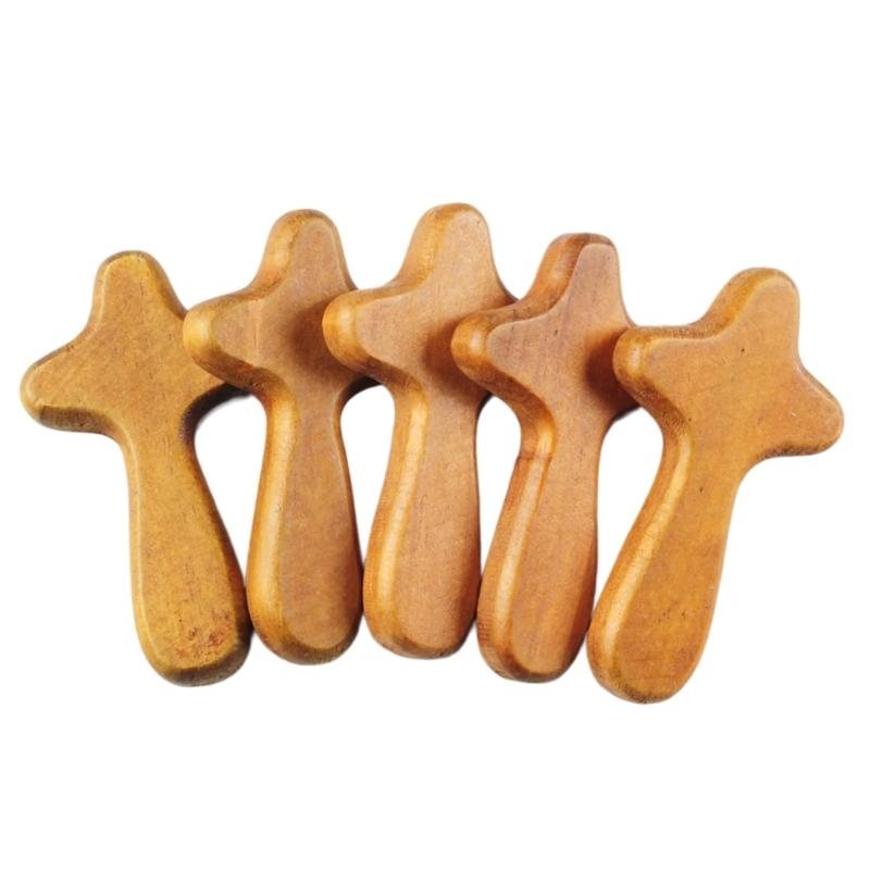 5Pcs Spiritual Decors Wood Holding Crosses Handmade Wood Crosses for Prayer Miniature Pocket Crosses Religious Decors