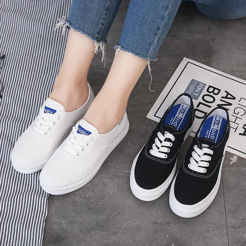 Thick -Soled Canvas Shoes Women 'S Autumn Korean Version All -Match Student Harajuku Style Solid Color Board Shoes 8091