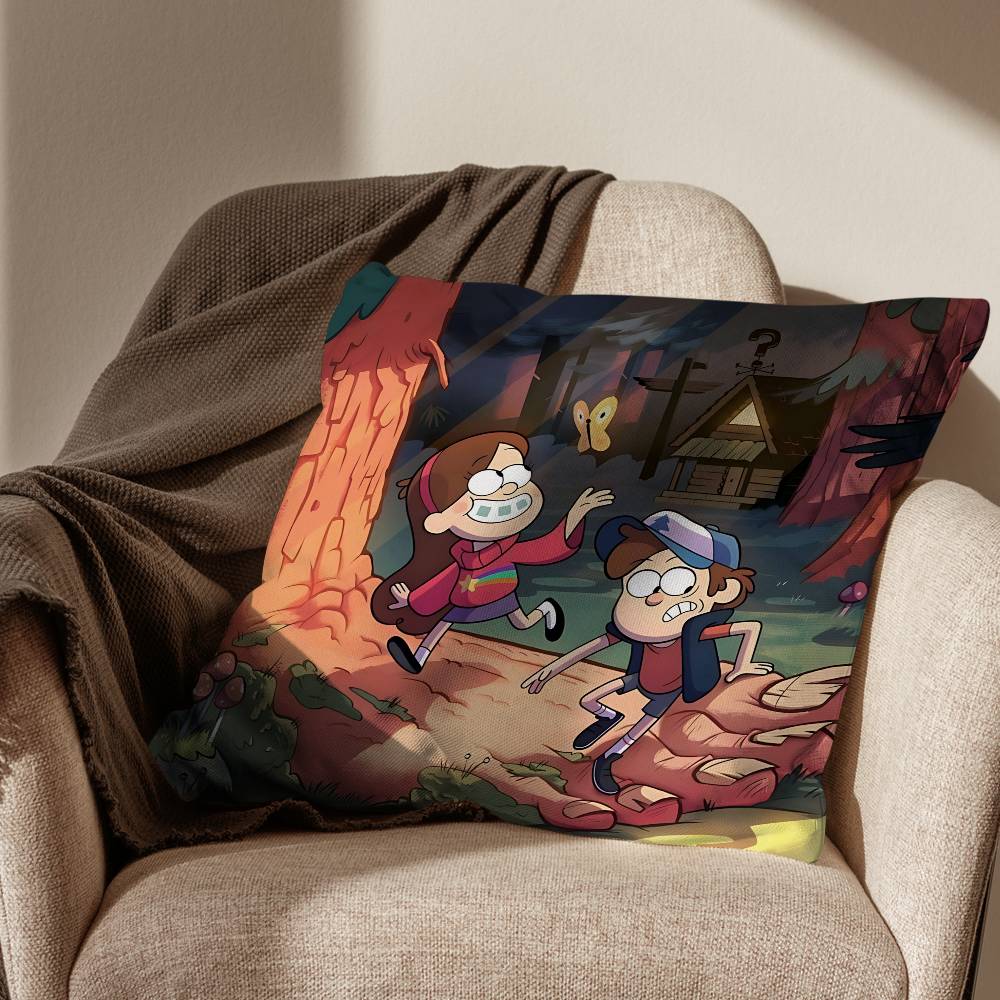 Dipper and Mabel Gravity Falls Pillow Case Anti-dustmite Pillowcase Invisible zipper silky short plush Sofa cushion cover