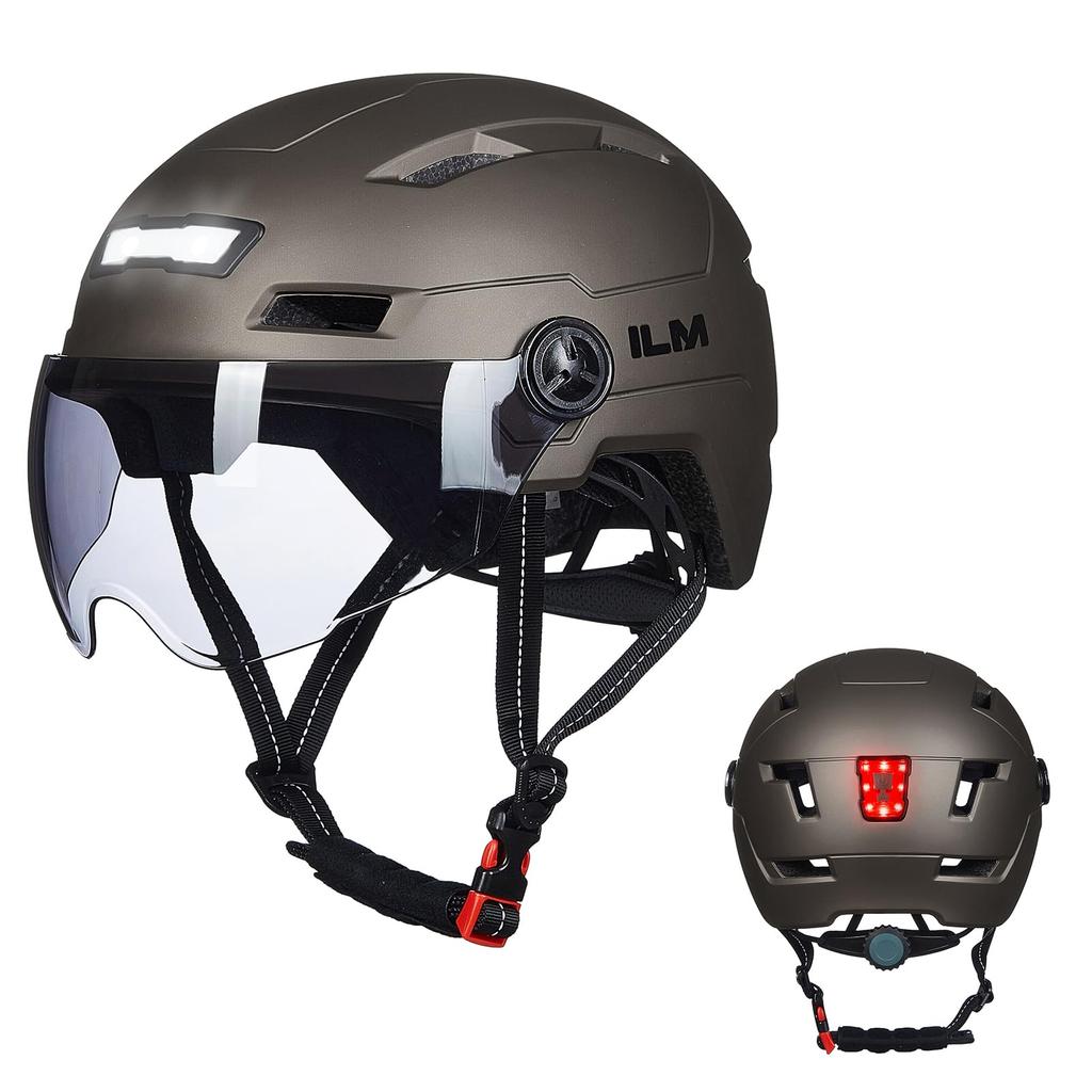 ILM Bicycle Helmet for Adults with LED Night Road Helmet for Commuting To School or Impact Adjustable Unisex Color Light, Lighting, Visor,