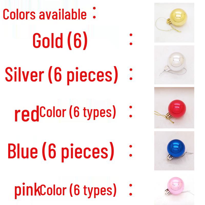 Weihnachtsbaum Ornamente: 6 galvanisierte Dekorationskugeln (7cm, 5cm) in Gold, Silber, Rot und Blau.