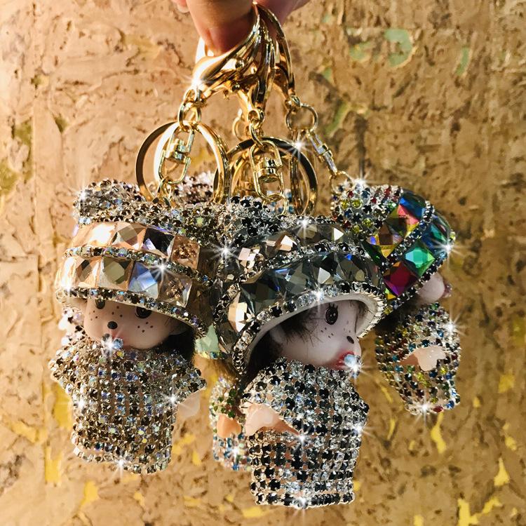 Monchchi Diamond Keychain Cute Monkey Keyring Kawaii Monchichi Hanging Ornament Car Key Chain Children Birthday Gifts s Carry Mini Lightweight
