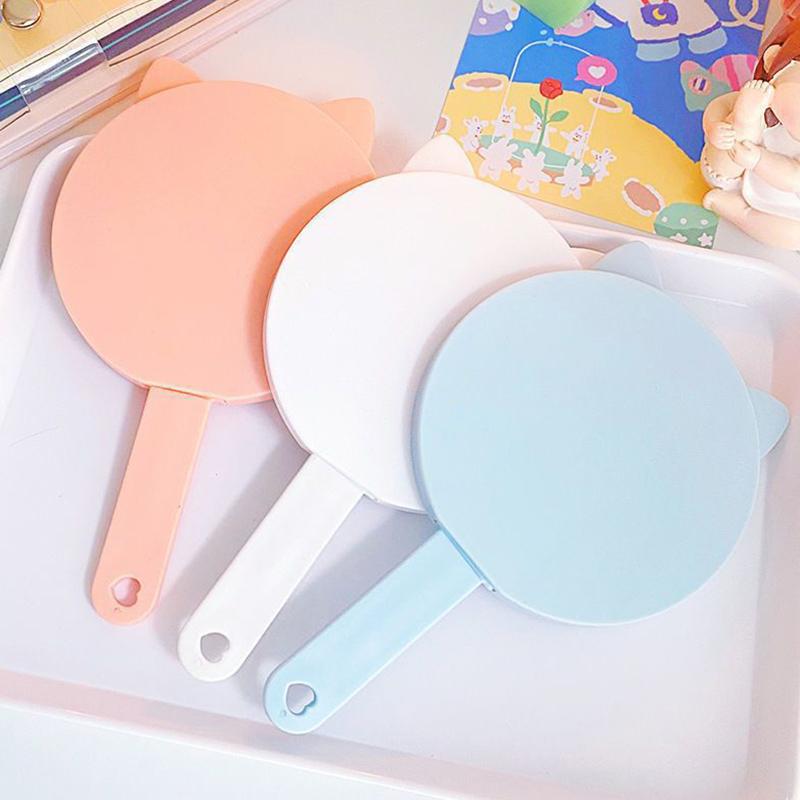 Cartoon Cat Makeup Mirror On Handle Mini Vanity Mirrors Hair Comb Integrated High Definition Portable Women Girl Cosmetic Tools