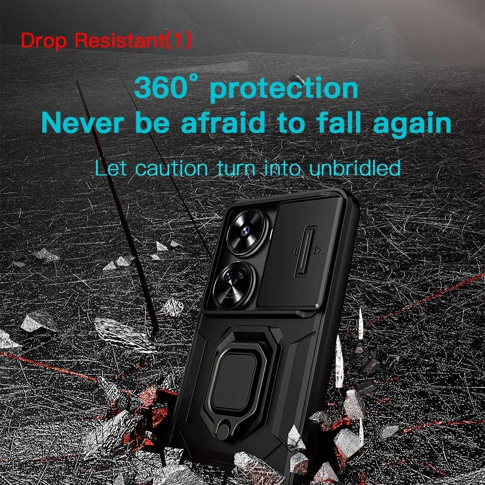 KEYSION Shockproof Case for Huawei nova 12 SE Slide Camera Lens Protection Ring Stand Phone Back Cover for Huawei Nova 12 SE