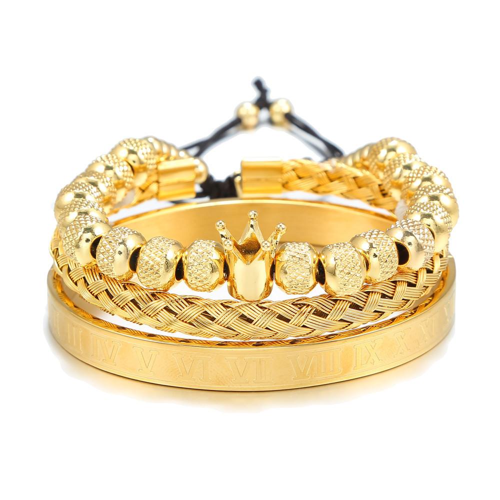 Vintage Crown Stainless Steel Bracelet Set With Letter And Number Charms For Men And Women