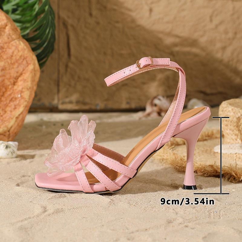 Eilyken Sexy Thin High Heels Buckle Strap Women Sandals Designer Flower Narrow Band Square Toe Banquet Female Shoes