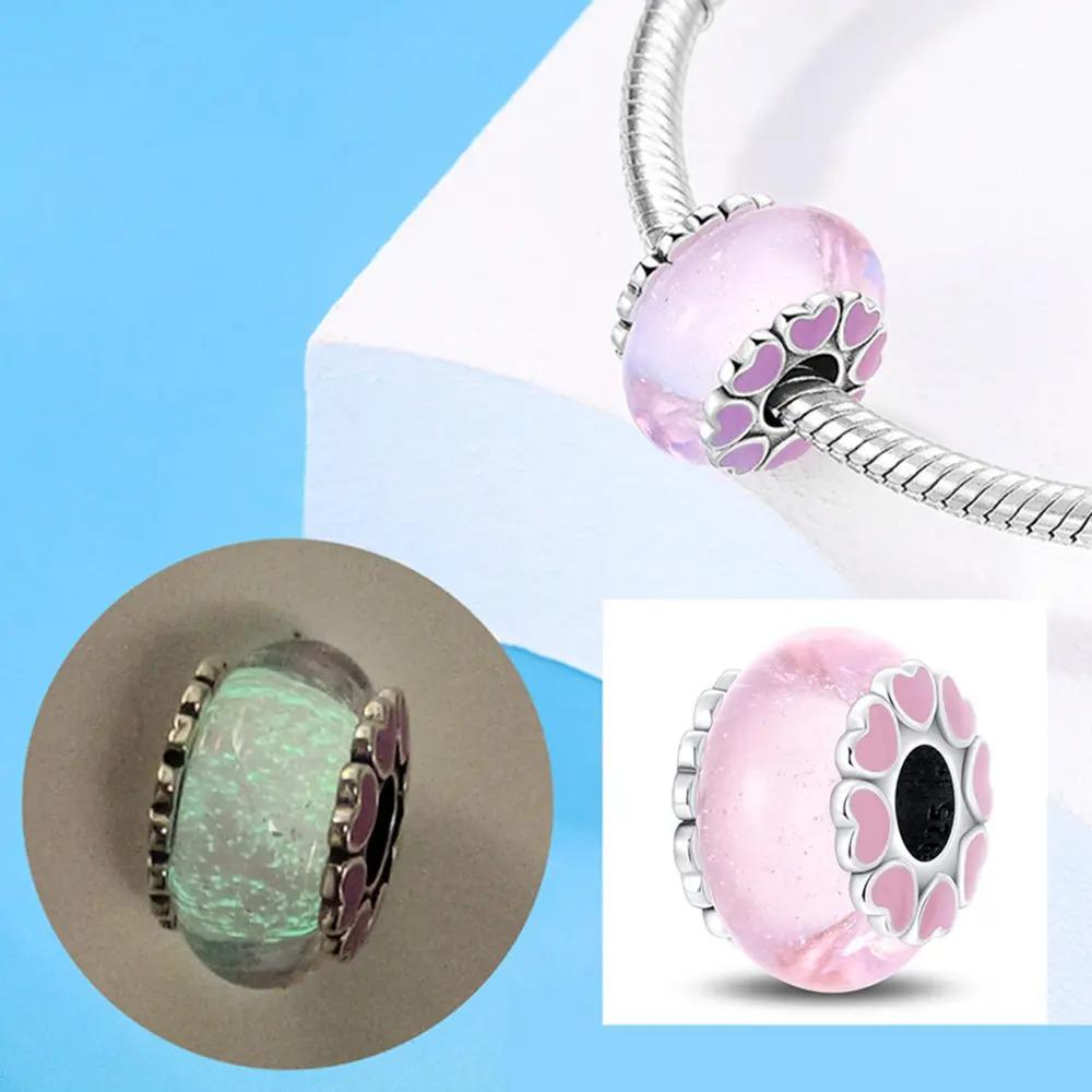 Original Rosa Glasperlen Blaue Romantische Perlen 925 Silber Charms für Frauen DIY Schmuckherstellung Armband Passend