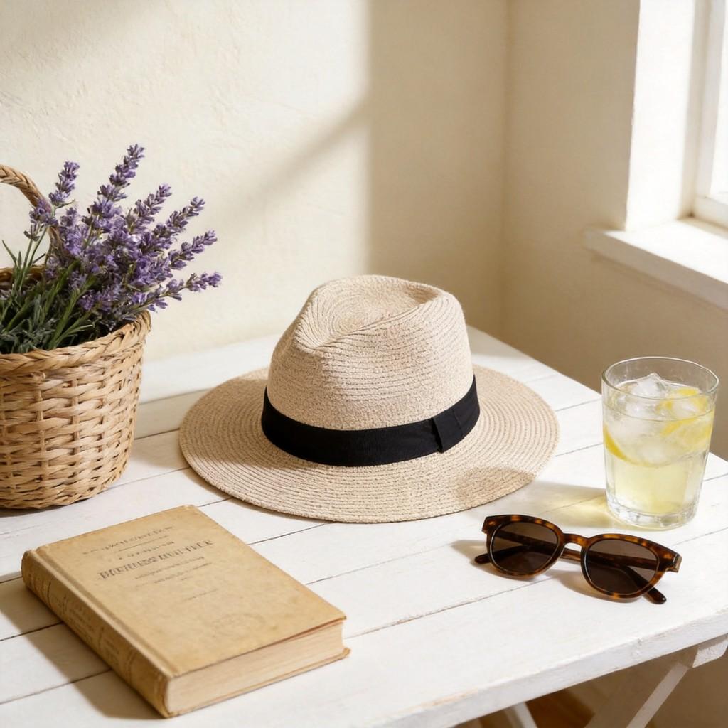 Womens Flat Top Sun Hat With Breathable Straw Material For Outdoor Activities