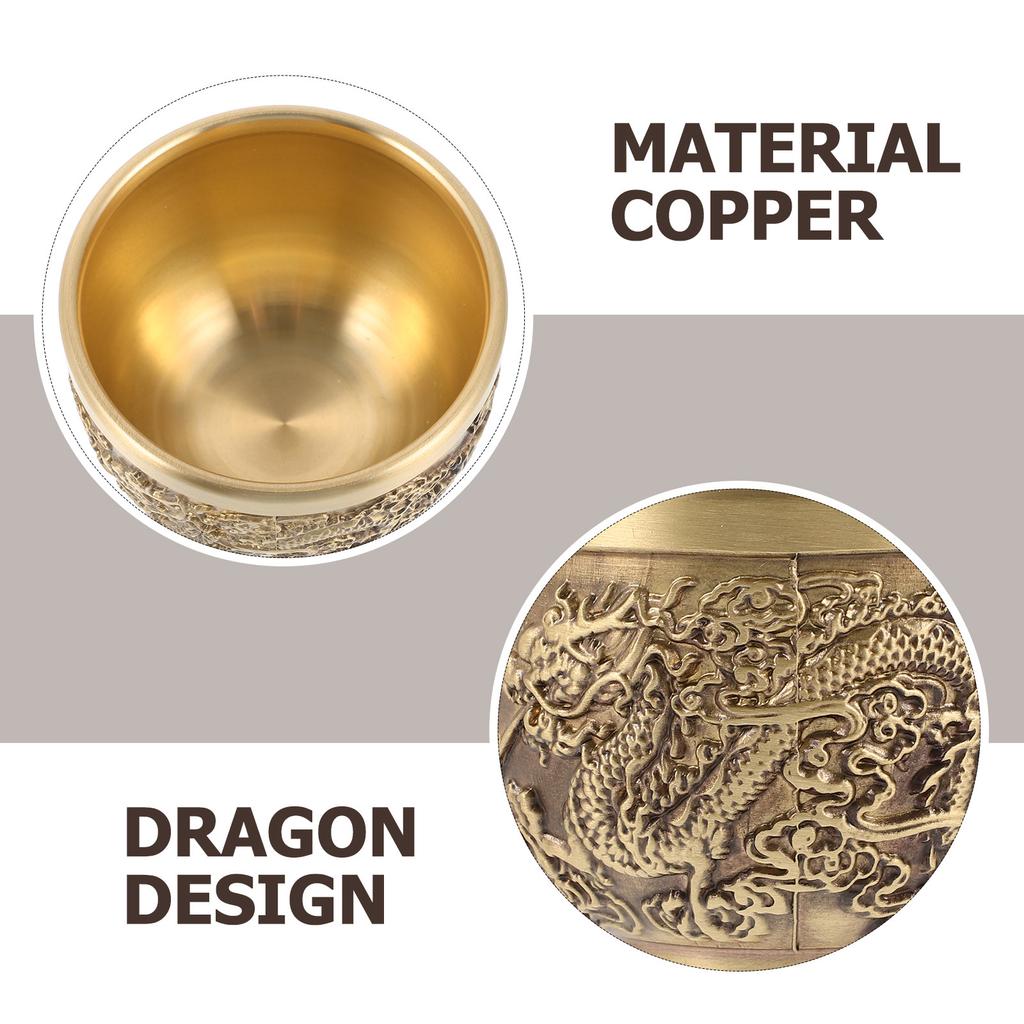 2Pcs Chinese Style Copper Dragon Teacup Retro Tea Cup Metal Teaware for Home Office Decor Tea Drinking