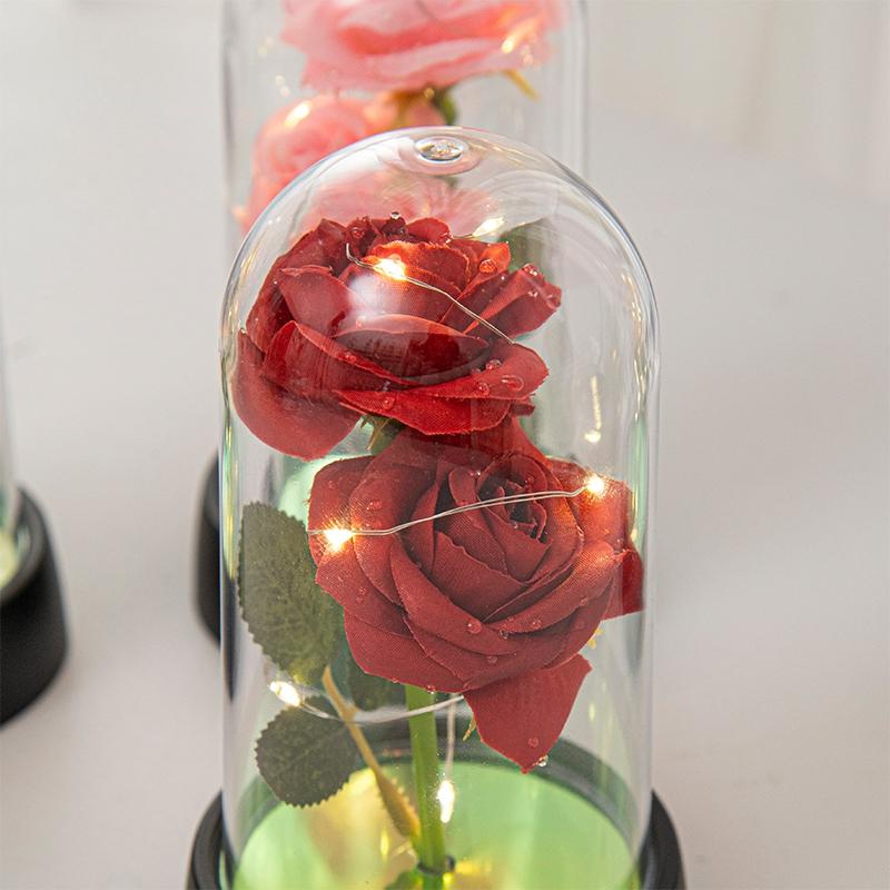 Artificial Rose Flowers In A Flask With Led Light Glowing Galaxy Eternal Rose In Glass Cover Valentine'S Day Gifts