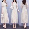 Floral Short Sleeve Dress for Women - Korean Style Waist-Cinched Slimming Skirt