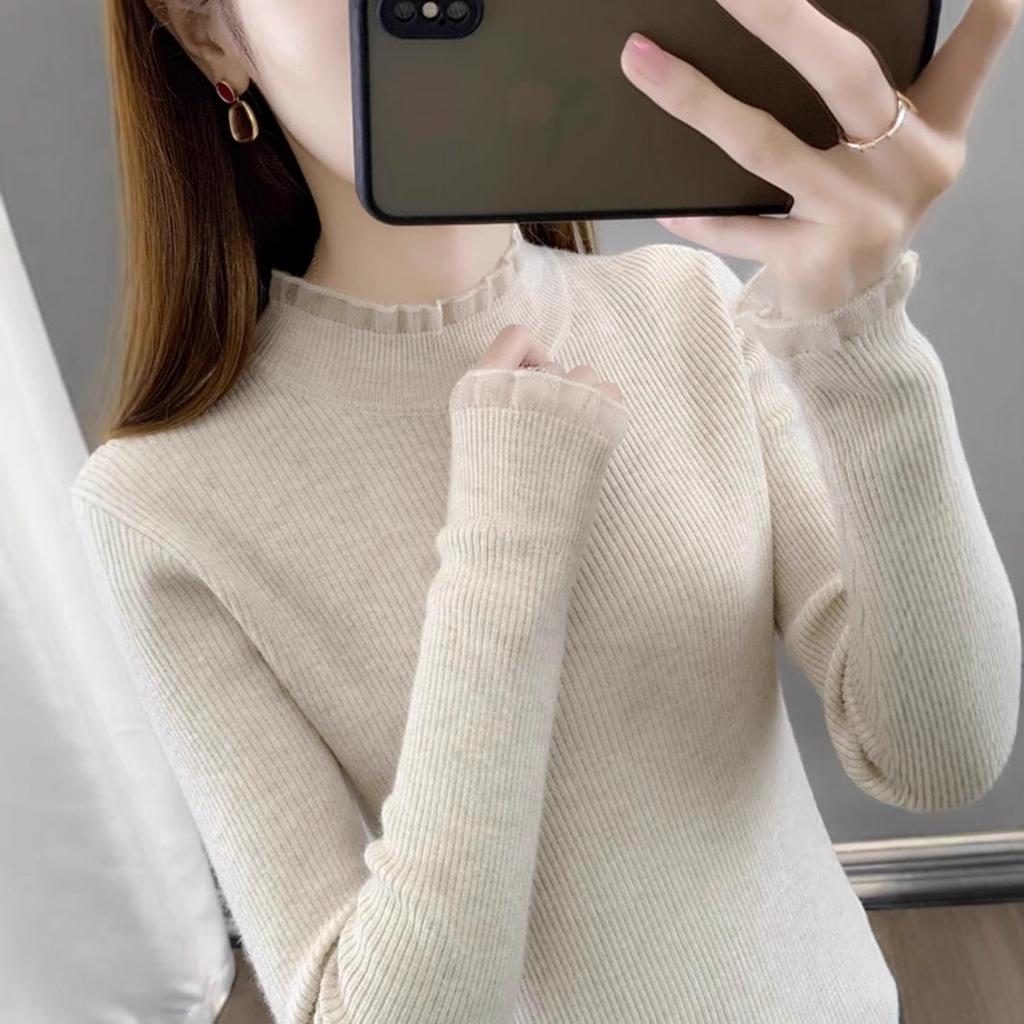 Women's Autumn 2024 Semi-High Neck Slimming Knitted Sweater Top