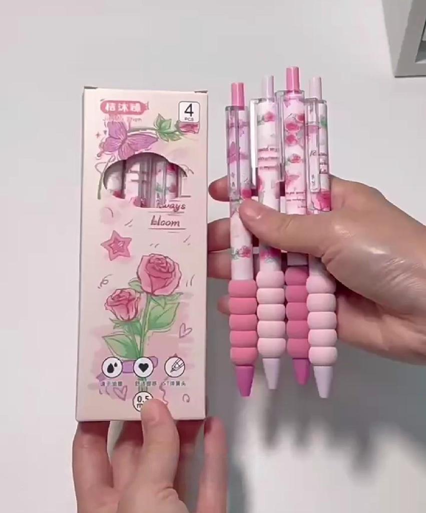 4 szt. Długopisy żelowe wysuwane z motylkami, płynne pisanie z wygodnym uchwytem, 0,5 mm, czarny tusz, artykuły biurowe do pisania