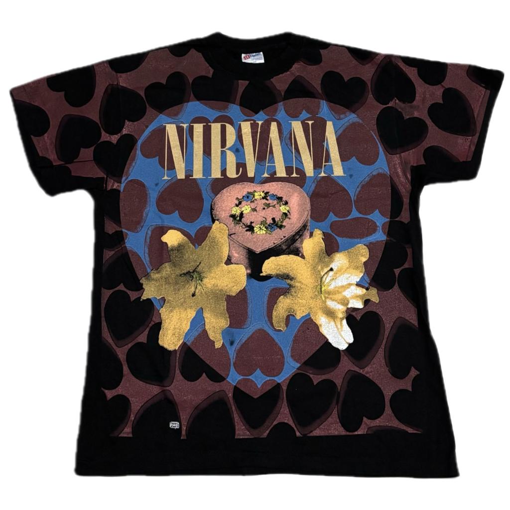 Vintage NIRVANA Heart Shaped Box AOP All Over Print 90s Band XL REPRINT Unisex T-Shirt