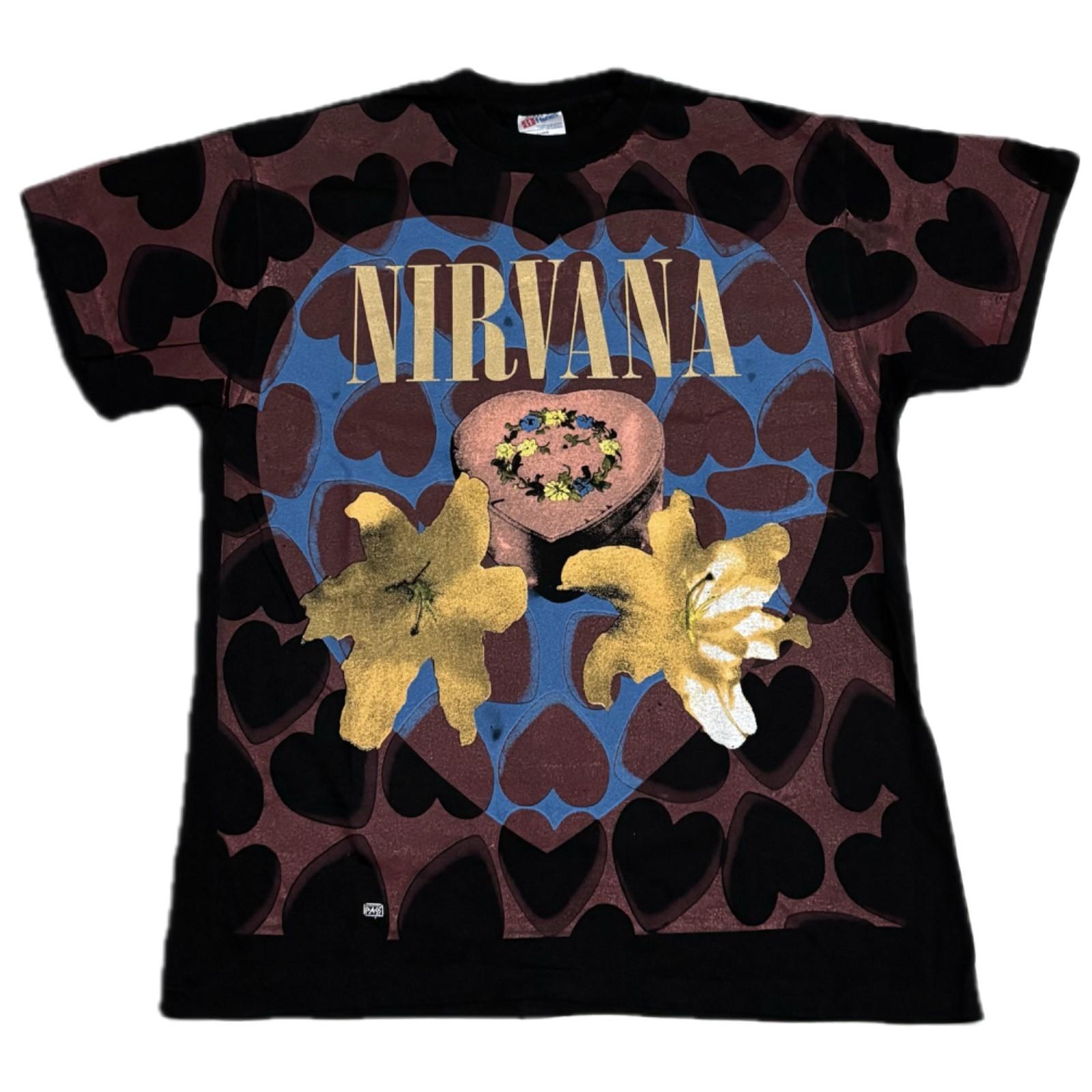 Vintage NIRVANA Heart Shaped Box AOP All Over Print 90s Band XL REPRINT Unisex T-Shirt XXL