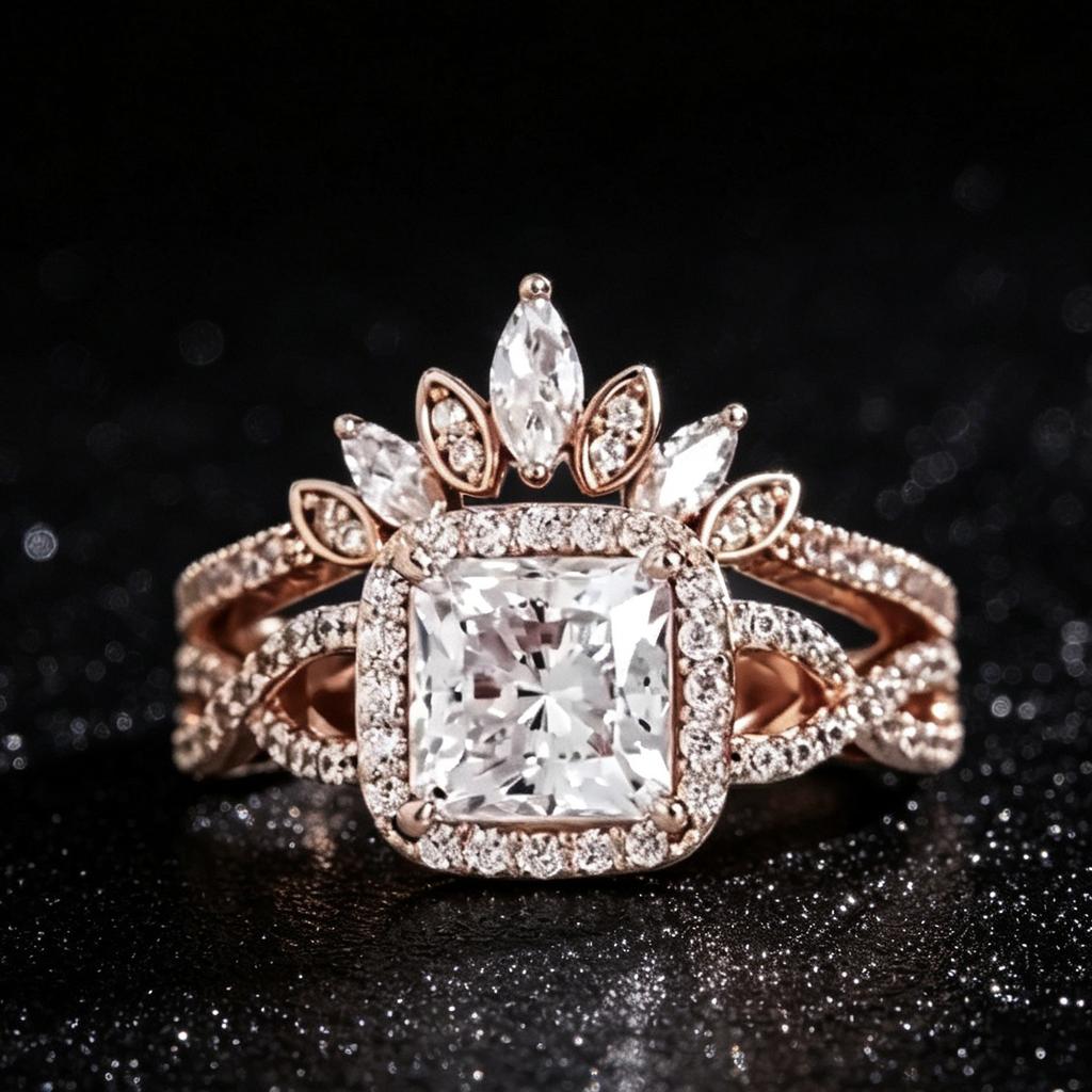 2Pcs/set Full Paved Shining Zircon Elegant Rings for Women Light Luxury Wedding Engagement Promise Ring Sets Jewelry
