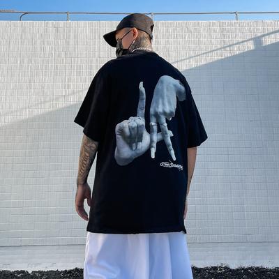 Hands Finger Cross Print White Black Summer Y2K Tshirts for Men and Women Short Sleeve Streetwear Casual Tees Crew Neck T-shirt