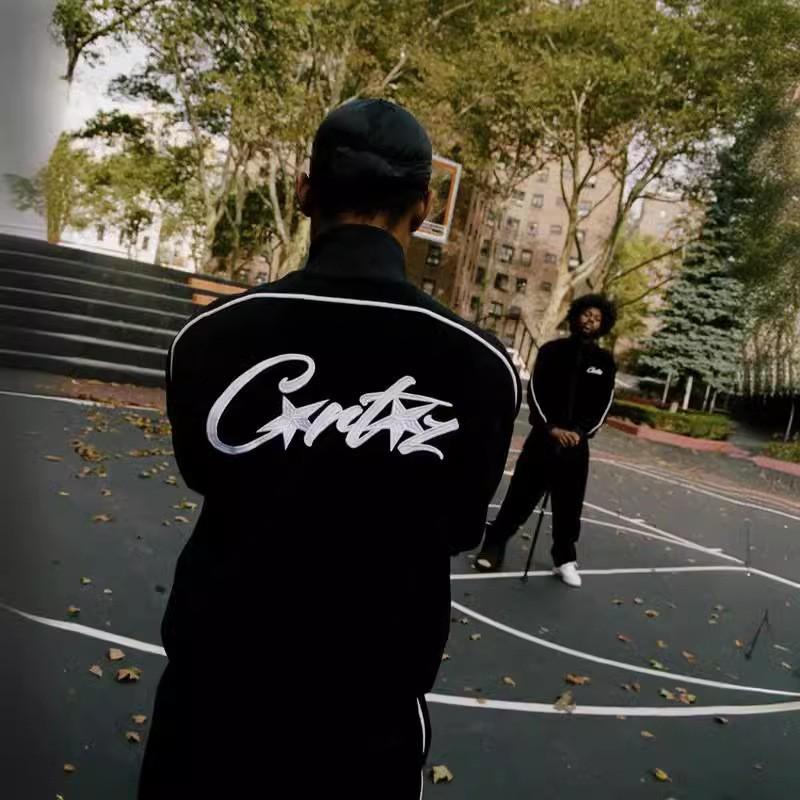 Mens Retro Streetwear Hoodless Zip-Up Jacket With Embroidered Loose Fit Cotton Blend Outerwear Fall