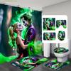 4pcs, Authorized, Warner Bros, Joker Movie Comic Theme Pattern Polyester Shower Curtain Sets, with 12 Hooks, Bathroom Floor Ma