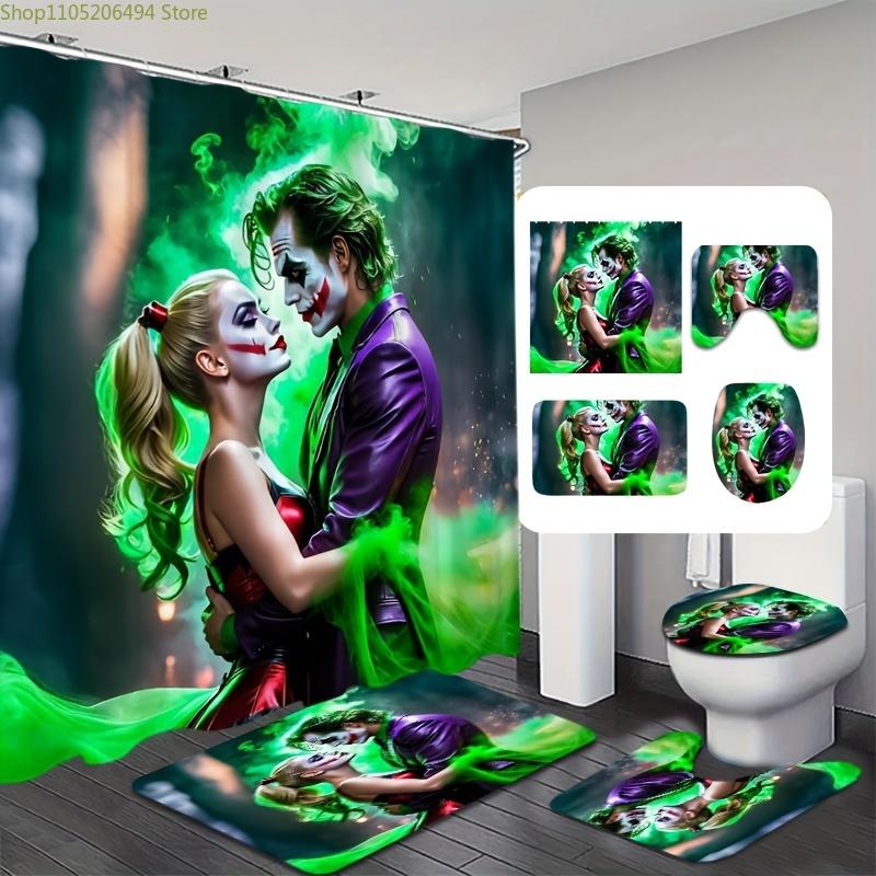 

4pcs, Authorized, Warner Bros, Joker Movie Comic Theme Pattern Polyester Shower Curtain Sets, with 12 Hooks, Bathroom Floor Ma 4pcs-Set